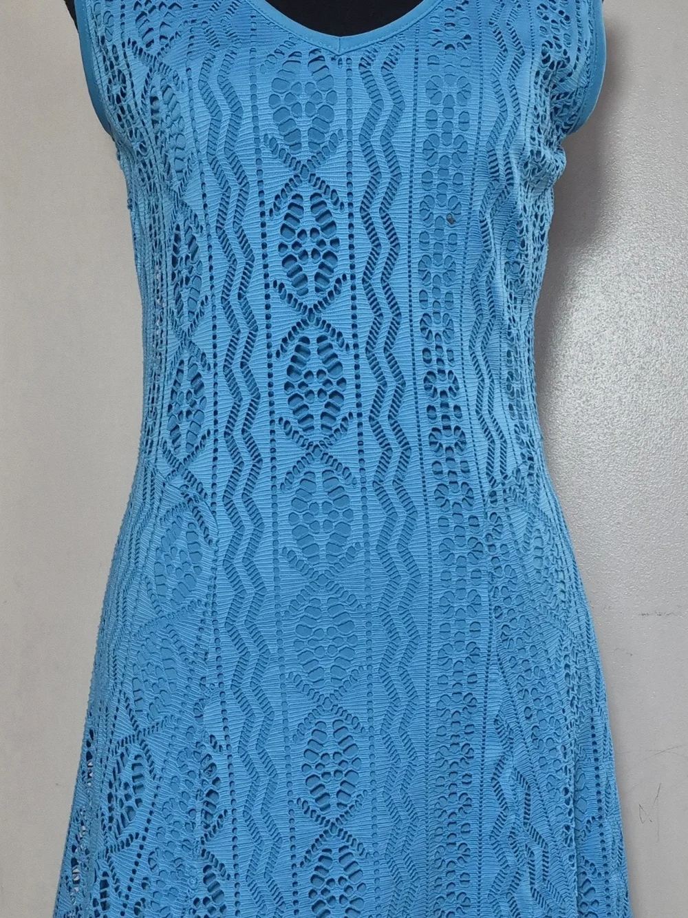 Papillon Blanc sleeveless pointelle crochet knit dress turquoise Swim Cover Up M